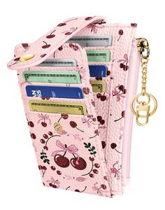 lot 4080 image: Gemfit Slim Small Card Wallet for Women �� Cute Card Holder Wallets with Keychain Credit RFID Blocking Holds 7 Cards, Leather Fashion Design for Female Ladies Teen Girls, Cherry Bow