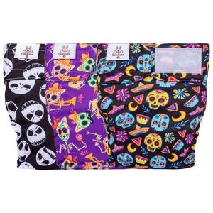 lot 4081 image: CuteBone Washable Halloween Dog Diapers Female No Tail Hole 3 Pack Reusable Doggie Period Training Pants for Docked-Tail Frenchie French Bulldog Boston Terrier Without Tail WWD09S