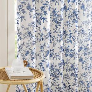 lot 4462 image: NICETOWN Blue Floral Curtains for Bedroom & Living Room, Linen Blend Drapes with Vintage Peony, Privacy & Light Filtering Inspired by British Museums Blue & White Porcelain, W52 x L84 in, 2 Panels