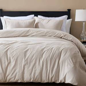 lot 4463 image: WDCOZY Beige King Size Jacquard Duvet Cover Set with Zipper Closure, Modern Washed Soft Striped Bedding, Textured Seersucker Like Cotton Linen, 1 Duvet Cover and 2 Pillow Shams, No Comforter