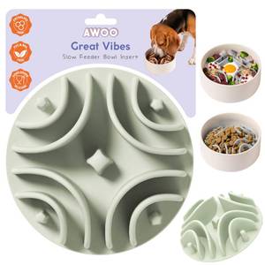 lot 4469 image: Awoo Great Vibes - Silicone Slow Feeder for Dog Bowls Over 5.5 Inches - Non-Slip, Wet and Dry Food-Compatible Pet Dish with Suction Cups - Extends Mealtime for Fast Eaters - Dishwasher Safe (Sage)
