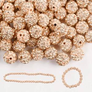 lot 4475 image: 100pcs 10mm Rhinestone Clay Beads for Crafting - Ice Collection Baseball Bling Style, Round Shamballa Disco Ball Design, Fancy Sparkle for DIY Necklace Jewelry Making Christmas Decor (Gold Champagne)