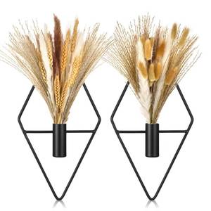lot 4477 image: Peryiter 2 Pcs Small Boho Wall Decor Hanging Planters with Artificial Pampas Metal Wall Art Modern Home Decor Display Art for Bedroom Bathroom Living Room(Black)