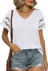 lot 4487 image: Summer Shirts for Women V Neck Short Sleeve Tops Dressy Casual Tshirts Trendy White S