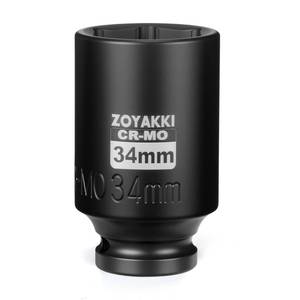 lot 4496 image: ZOYAKKI 12 Drive x 34 mm Deep 6 PT Impact Socket, CR-MO,12-inch Drive 6 Point Axle Nut Socket for Easy Removal of Axle Shaft Nuts (Metric 34MM)
