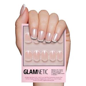 lot 4497 image: Glamnetic Press On Nails - La Perle  Semi-Transparent Squoval French Tip Fake Nails, Salon Quality  15 Sizes - 30 Nail Kit with Glue