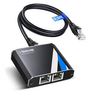 lot 4503 image: Gigabit Ethernet Splitter 1 to 2 High Speed 1000Mbps with 3.3ft LAN Cable, NEWCARE 1 in 2 Out Dual RJ45 Port Internet Splitter for Cat55e678, Plug and Play, 2 Devices Simultaneously Networking