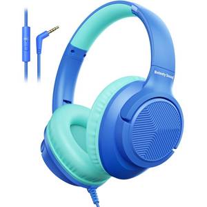 lot 6010 image: Botesty Sound Wired Headphones with Microphone, Over Ear 3.5mm Plug in Headphones with 4.9ft Tangle-Free Nylon Cord for Tablet, Laptop, MP34, School, Airplane Travel (Blue)
