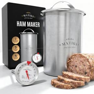 lot 6047 image: Matiks Deli Meat Press Mold for Deli Meats - Make Your Own Healthy Homemade Ham with This Stainless Steel Lunch Meat Press Maker - Our Ham Maker Includes Bonus Thermometer, Recipes and Cooking Bags