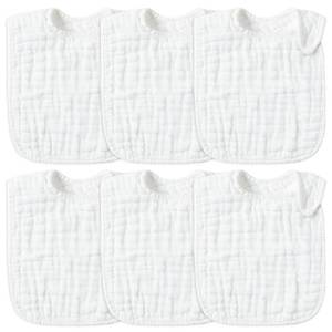 lot 6057 image: Zainpe 6Pcs Snap Muslin Cotton Baby Bibs White Adjustable Drool Bib with 6 Absorbent Soft Layers, Machine Washable Unisex Burp Cloths for 3 to 36 Months Boys Girls Infant Newborn Toddler