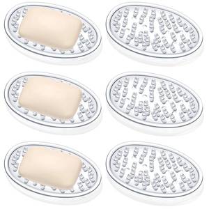 lot 6062 image: Yoande 6 Pcs Plastic Soap Holder Soap Dish Bar Saver Tray with Holes Sponge Holder for Kitchen Bathroom Shower Counter, 4.5 x 3 x 0.7 Inches (Clear)