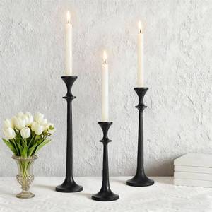 lot 6064 image: Black Taper Candle Holders Set of 3 Heavy Cast Iron Black Candlestick Holder for Table Centerpiece Modern Decorative Tapered Candle Stand Tall Set for Home Decor Fireplace Wedding Halloween Christmas