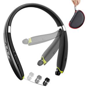 lot 6072 image: BEARTWO Bluetooth Headphones, Upgraded Foldable Wireless Neckband Headset with Retractable Earbuds, Noise Cancelling Stereo Earphones with Mic for Workout, Running, Driving (with Carry Case)