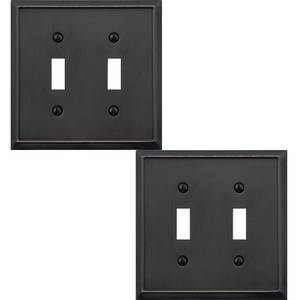 lot 6346 image: OKAWYC Double Toggle Light Switch Cover Aria Metal Wall Plate, 2-Pack Aged Bronze 2 Gang, Light Switch Cover Decorative Wallplate, Durable