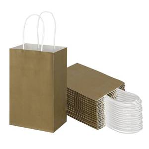 lot 6352 image: Toovip 50 Pack 5.25x3.25x8.25 Inch Small Gold Kraft Paper Bags with Handles Bulk, Gift Wrap Bags for Favor Grocery Retail Party Birthday Shopping Business Goody Craft Merchandise Take Out Cub Sacks