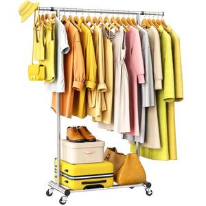 lot 6353 image: Clothes Rack for Hanging Clothes, Sturdy Stainless Steel Clothing Rack, Portable Garment Rack with Extendable Hanging Rod, Adjustable Rolling Coat Rack with Anti-Slip Wheels for Home Conmercial Store