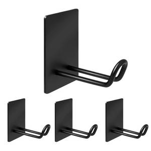 lot 6354 image: Quavzotu Self Adhesive Hooks Heavy Duty, Large Stainless Steel Towel Hooks, No Drill Sticky Hooks, Long Stick on Shower Wall Hooks for Hanging Hat Coat Key Headphone (Black(4Pcs))