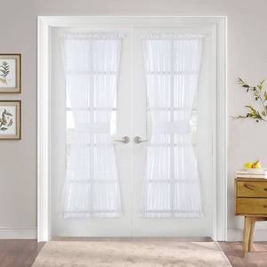 lot 6358 image: PONY DANCE Side Door Window Curtain for Front Door, French Drape for Small Window Sidelight, White Voile Sheer Rod Pocket Kitchen Curtain with Tieback, 1 Panel, White, 60W X 72L