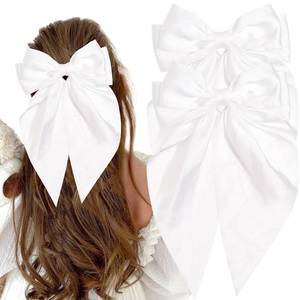 lot 6360 image: A2Pcs Satin Hair Ribbon Bows for Girls, Long Tail Hair Bows with Alligator Clips Aesthetic Hair Accessories (White)