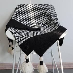 lot 6386 image: Black and White Throw Blankets, Modern Striped Throw Blanket with Tassels, Soft Patterned Throw Blanket for Sofa Bed and Living Room (47.5x60 Inch)