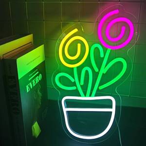 lot 6392 image: ENUOLI Flower Neon Sign Colorful Neon Signs for Wall LED Potting Neon Lights Sign for Bedroom Dimmable LED Sign Neon Wall Light for Party Decoration