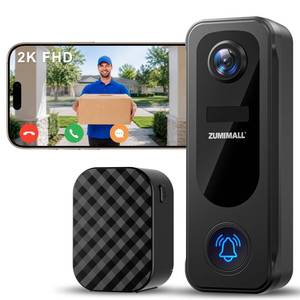lot 6396 image: ZUMIMALL Doorbell Camera Wireless No Subscription - 2K Video Doorbell with Chime, 2 Way Audio, Anti-Theft, PIR HumanAI Detection, LocalCloud Storage, 2.4GHz WiFi, Battery Powered, Work with Alexa