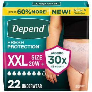 lot 6400 image: Depend Fresh Protection Adult Diapers, Incontinence Underwear for Women, Disposable, Maximum, XXL, Blush, 22 Count, Packaging May Vary