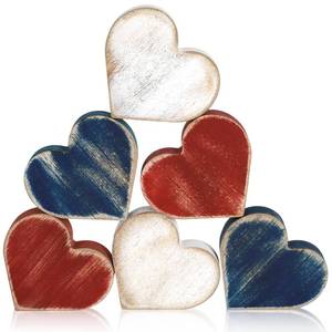 lot 6401 image: COCHIE Wooden Hearts 4th of July Decorations Indoor, Wood Heart Blocks Memorial Day Tiered Tray Decor Set of 6, Red Blue White Veterans Day Decoration for Home Party Office Shelf Mantle (Patriotic)