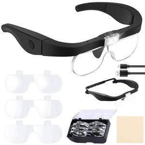 lot 6409 image: Headband Magnifying Glass, Rechargeable Head Magnifier Glasses with 2 LED Lights, 4 Detachable Lenses (1.5X-2.5X-3.5X-5X) for Reading, Jewelry Crafting, and Precision Work