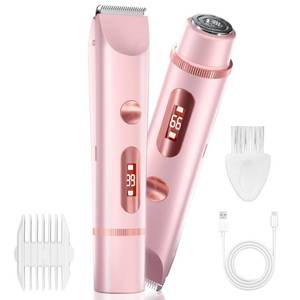 lot 6411 image: AMURS Bikini Trimmer for Women, Dual-Head Electric Body Hair Trimmer for Sensitive Areas, LED Battery Display, IPX7, USB-C Rechargeable Groomer for Bikini Line, Underarms, Legs & Face, Soft Pink