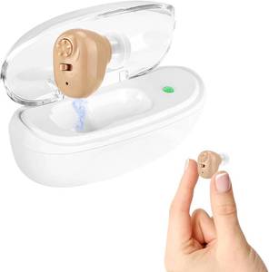 lot 6413 image: BONATIOZ Rechargeable Hearing Aid for Seniors, Single Ear Use Hearing Amplifier Aid for Adults with Noise Cancelling, 5-Grades Volume Control, Beige