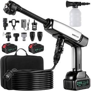 lot 6415 image: Max PSI 3.0 GPM Battery with Multi-3 Level Adjustment, 6-in-1 Nozzle & Foam Cannon, 26 ft Hose for Car & Home