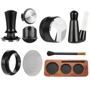 lot 6416 image: 7 PCS Espresso Accessories,51mm Espresso Tamper Tools,WDT Tool Espresso Machine Accessories Kit,Coffee Tamper with Wood Espresso Tamping Station,Distributor,Stirrer,Dosing Funnel,Brush,Puck Screen