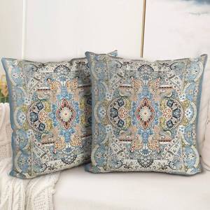 lot 6417 image: BUAEL Boho Floral Throw Pillow Covers 18x18 inch Set of 2,Blue Boho Rug Geometric Floral Pattern Decor Double Sided Pattern Cushion Cover Soft Pillow Case Living Sofa Room Bed Square Pillow Cover
