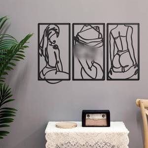 lot 6420 image: Peryiter 3 Pcs Modern Minimalist Wall Decor Abstract Metal Wall Art Metal Line Art Woman Body Artwork for Bedroom Bathroom Living Room(Black)