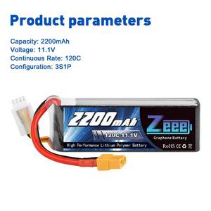 lot 6422 image: Zeee 3S 120C 2200mAh 11.1V Lipo Battery with XT60 Plug RC Graphene Lipo for FPV Drone Quadcopter Helicopter Airplane RC Boat RC Car RC Models(2 Pack)