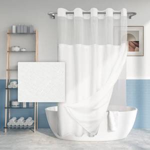 lot 6425 image: River Dream Long No Hook Slub Textured Shower Curtain with Snap-in PEVA Liner Set - 71 x 77(75), Hotel Style with See Through Top Window, Fabric Curtain & Waterproof Liner, White, 71x77