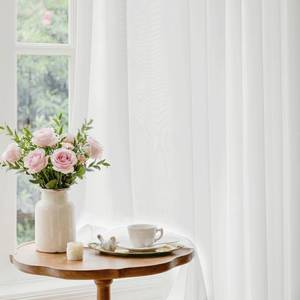 lot 6432 image: Beauoop Soft White Semi Sheer Curtains 84 Inches Long 2 Panels for Living Room Bedroom Faux Silk Light Filtering Non-See-Through Privacy Airy Rod Pocket Voile Window Treatment Drapes, 52x84 Set of 2