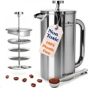 lot 6433 image: Ziruma Non-Toxic French Press, Surgical Stainless Steel Coffee Press, Plastic-Free, Heavy Metal-Free, No Endocrine Disruptors, 34 Oz, Double Wall, 4-Layer Filter, Portable Coffee Maker