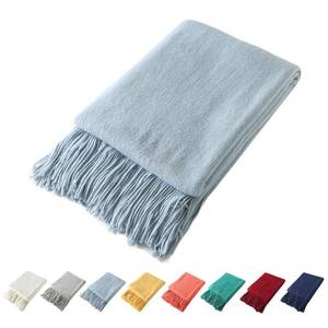 lot 6440 image: Homiest Decorative Knitted Throw Blanket with Fringe Soft & Cozy Tassel Blanket for Couch Sofa Bed (Pale Blue,50x60)