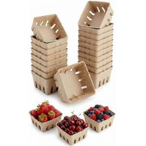 lot 6448 image: 15 Pack Natural Pulp Fiber Berry Basket, Small Vented Produce Baskets for Farmers Market Display, Fruit and Vegetable Storage for Strawberry, Blueberry, Raspberry,Bakery Display
