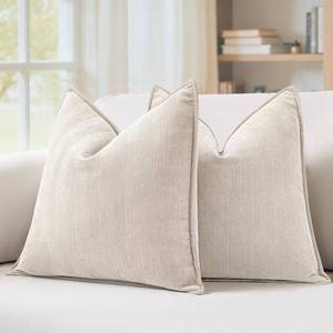 lot 6449 image: MIULEE Pack of 2 Cream Beige Decorative Pillow Covers 20x20 Inch Soft Chenille Luxurious Couch Throw Pillows Farmhouse Cushion Covers with Elegant Design for Sofa Bedroom Living Room Summer Decor
