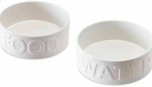 lot 6457 image: Park Life Designs Pet Bowl Set for Dogs and Cats, Ceramic Food and Water Bowls, White, Medium, 32 oz (one bowl only)