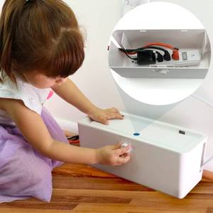 lot 6463 image: Power Strip Cover Box - Effectively Baby Proofs Power Strip with Patented Dual Lock. Convenient Side Openings for Cords & Cables. Protects Small Hands & Fingers used