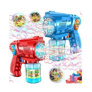 lot 6465 image: Bubble Gun Machine for Kid & Toddler 2PCS Bubble Blaster Guns with Bubble Solution Refill & LED Light - Automatic Bubble Blower for Kids 4-8 - Great Party Toys for Outdoor Parties Wedding Birthday