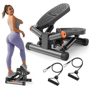 lot 9195 image: Niceday Twist Stepper for Exercise at Home, Mini Stair Stepper with Resistance Bands at Home Workout Equipment with 300LBS Loading Capacity, Hydraulic Fitness Stepper with LCD Monitor Gray