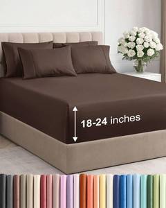 lot 9197 image: Extra Deep King Sheet Set - 6 Piece Breathable and Cooling Sheets - Hotel Luxury Bedding for Women, Men, Kids & Teens - Easy & Secure Fit - Soft, Wrinkle Free and Comfy - Extra Deep Pockets - Brown
