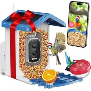 lot 9202 image: Bird Feeder with Camera, 2.5K UHD, AI Bird Species Recognition, Solar Powered, Instant Arrival Alerts, Weatherproof Squirrel-Proof Birdhouse with WiFi App Live View, 32GB Card & Accessories Included