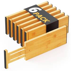 lot 9204 image: SpaceAid Bamboo Dresser Drawer Dividers 6 Pack, 4.65 High Adjustable 12.5-17 Drawer Organizers, Expandable Organization for Clothing, Clothes, Dressers, Natural