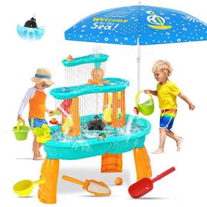 lot 9205 image: Handwell Toddler Water Table, Auto Water-Absorbing 3-Tier Kids Water and Sand Activity Table with Umbrella & 20PCS Water Toy Accessories, Outdoor Water Play Toys Sensory Playset Summer Gift for Age 3